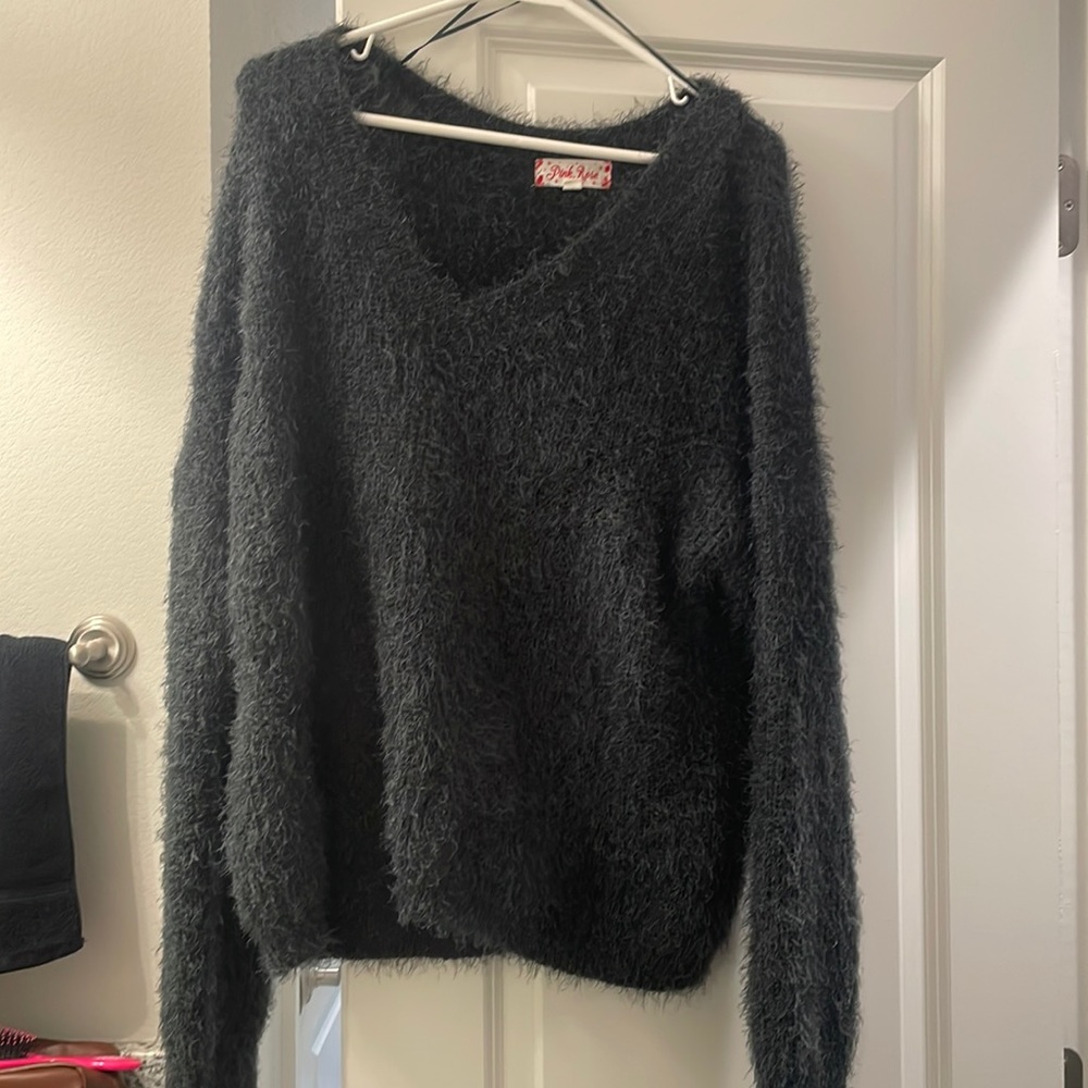 Super fuzzy dark forest green v neck sweater. Worn once.
